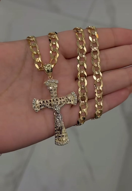 14k Gold Jesus Chain Set